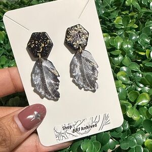 Elegant Black and Silver Leaf Earrings